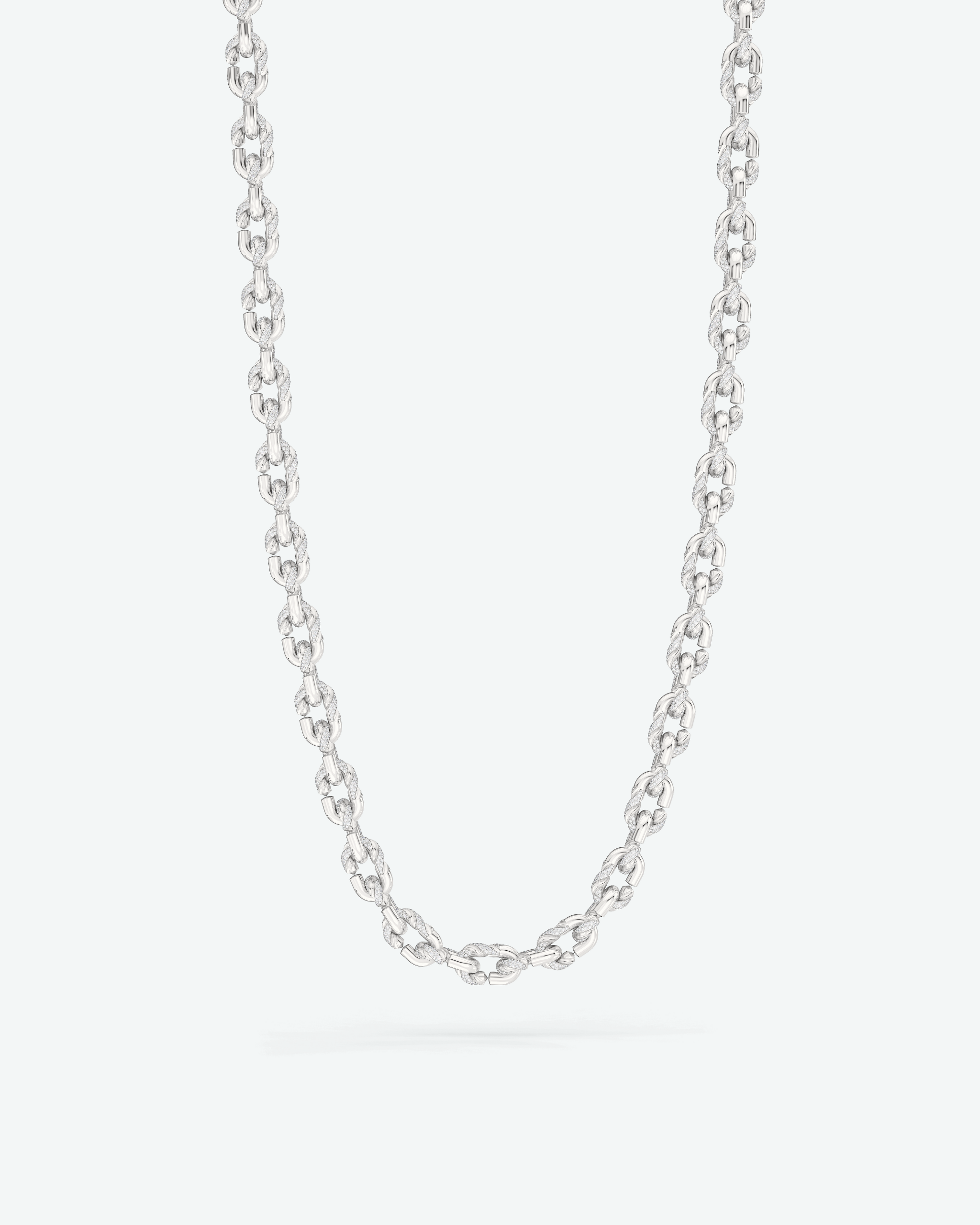 Machina Link Necklace 3mm in White Gold with Diamonds
