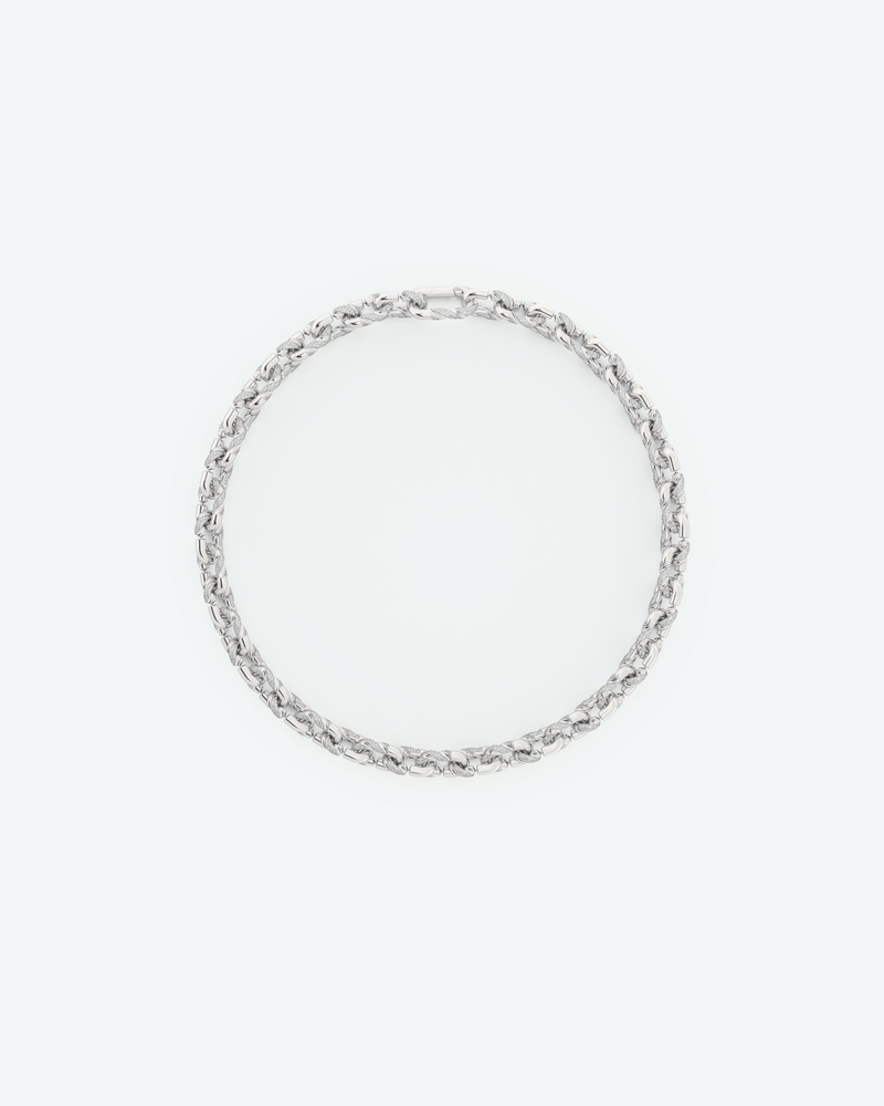 Machina Link Necklace 3mm in White Gold with Diamonds