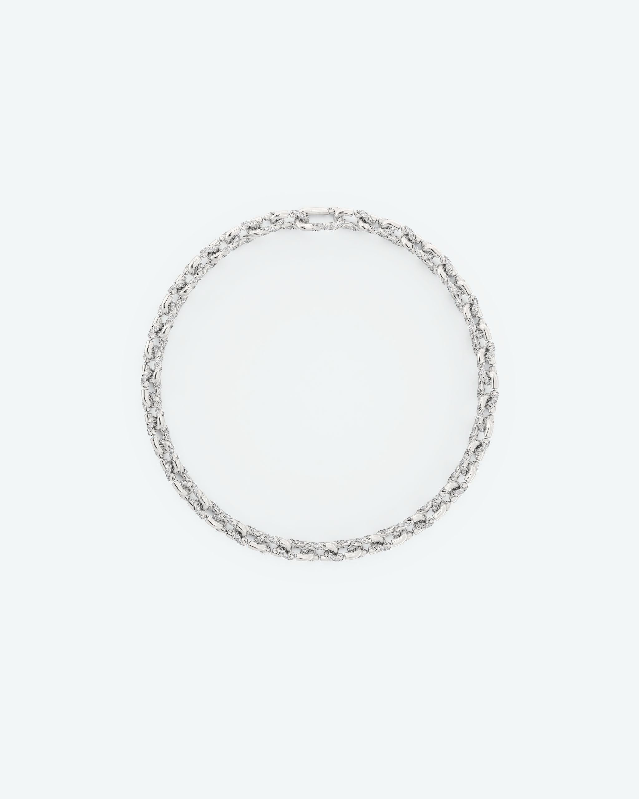 Machina Link Necklace 3mm in White Gold with Diamonds