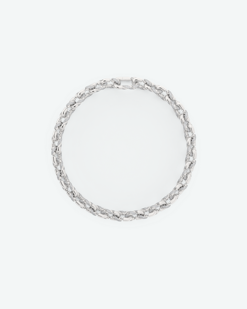 Machina Link Necklace 4mm in White Gold with Diamonds