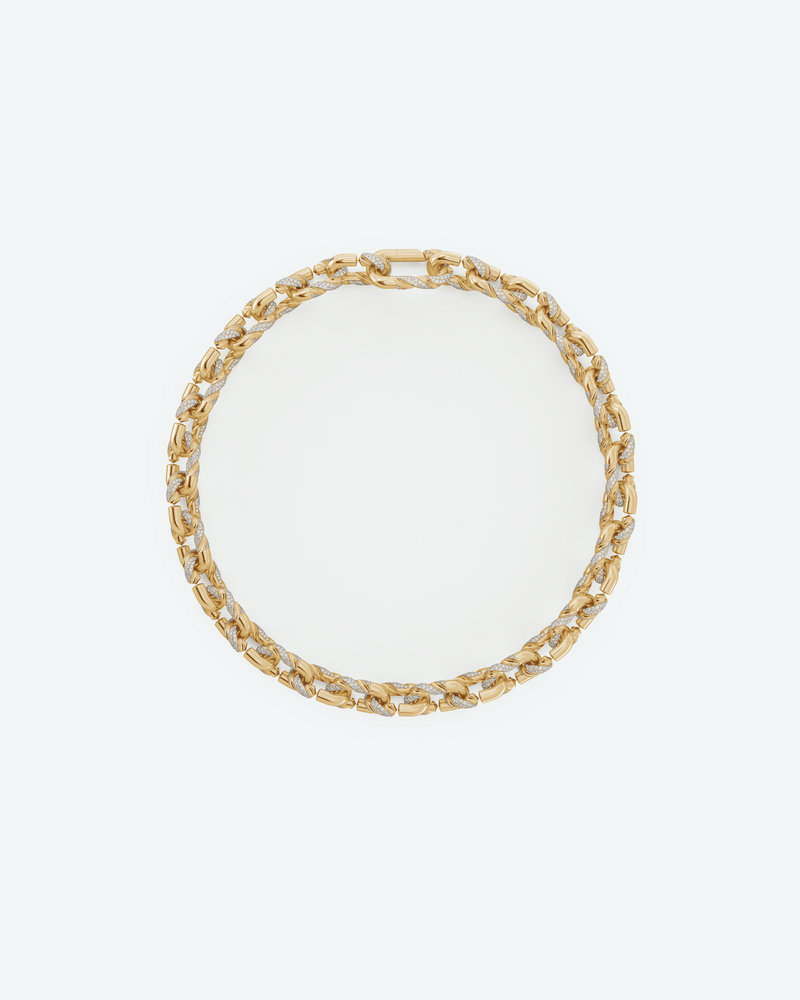 Machina Link Necklace 4mm in Yellow Gold with Diamonds