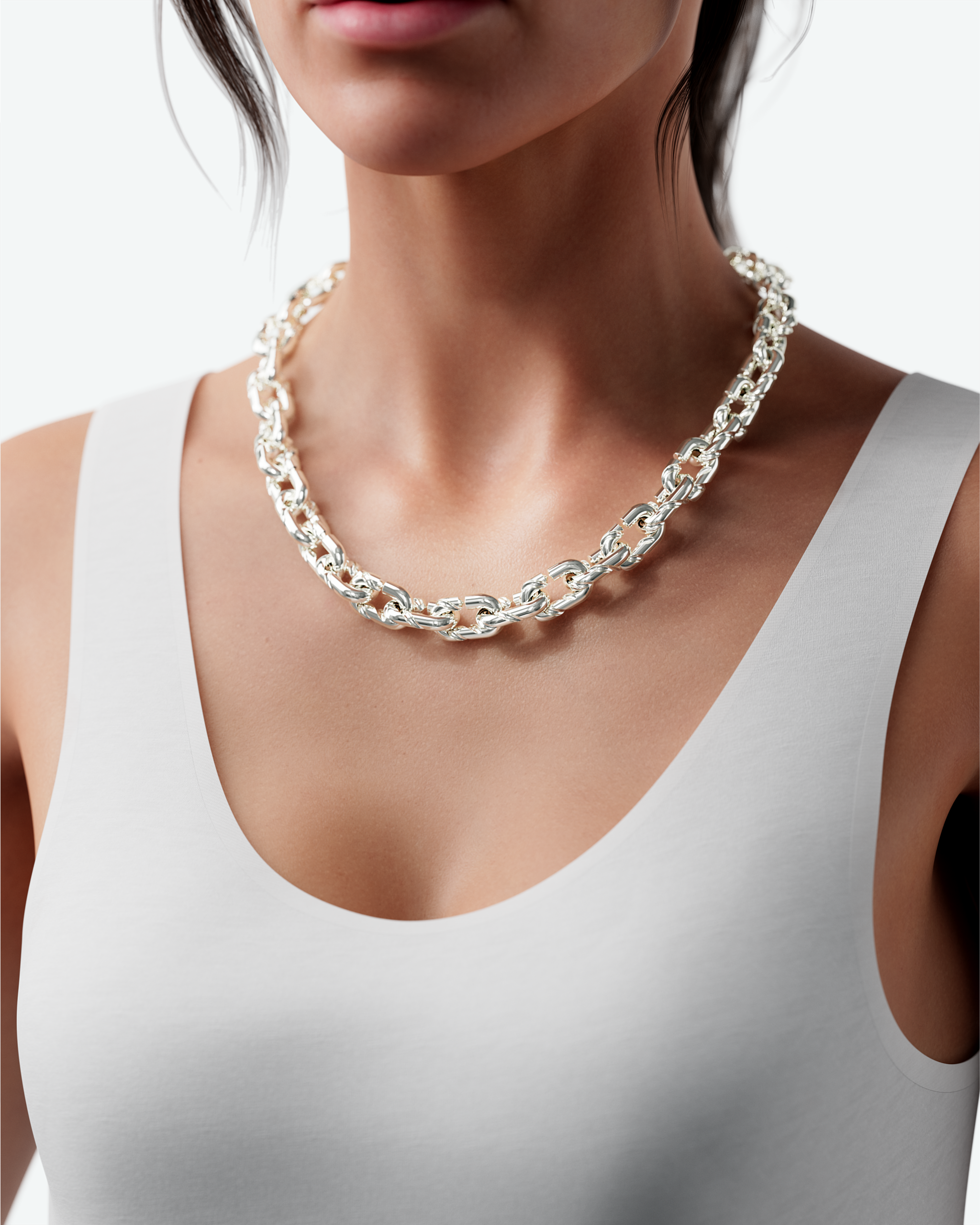 Machina Link Necklace 4mm in White Gold