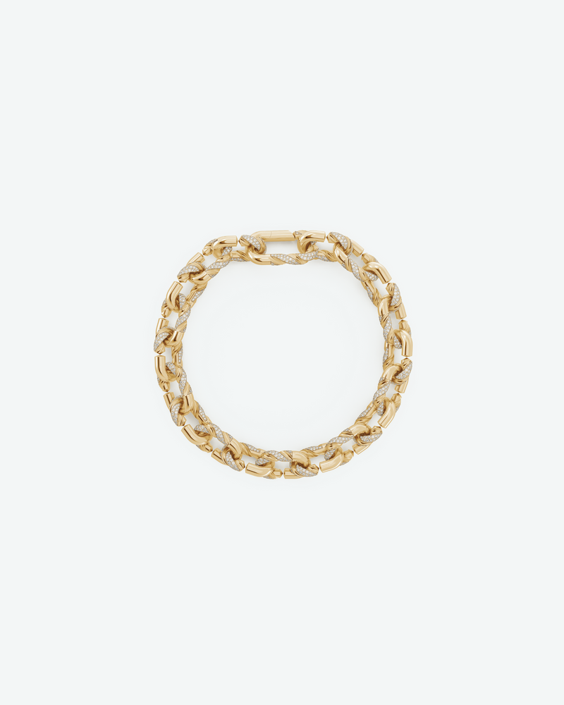 Machina Link Bracelet 3mm in Yellow Gold with Diamonds
