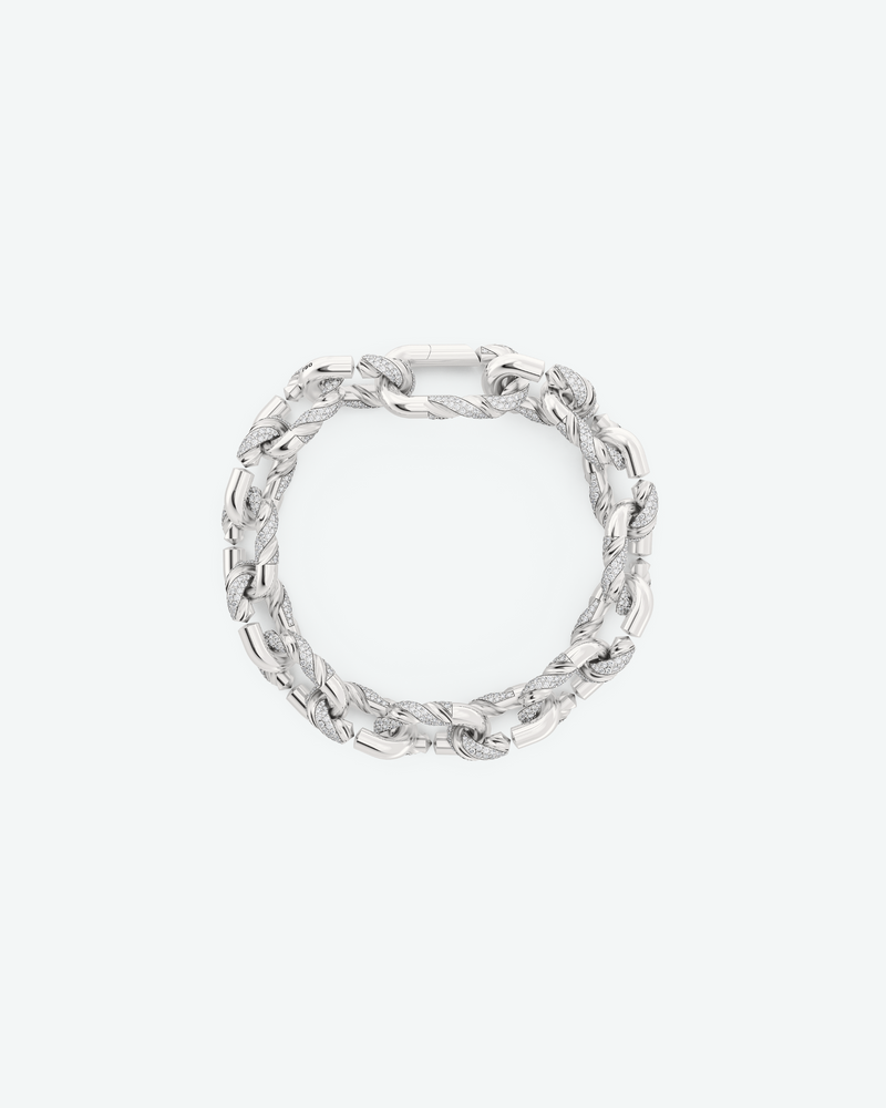 Machina Link Bracelet 4mm in White Gold with Diamonds