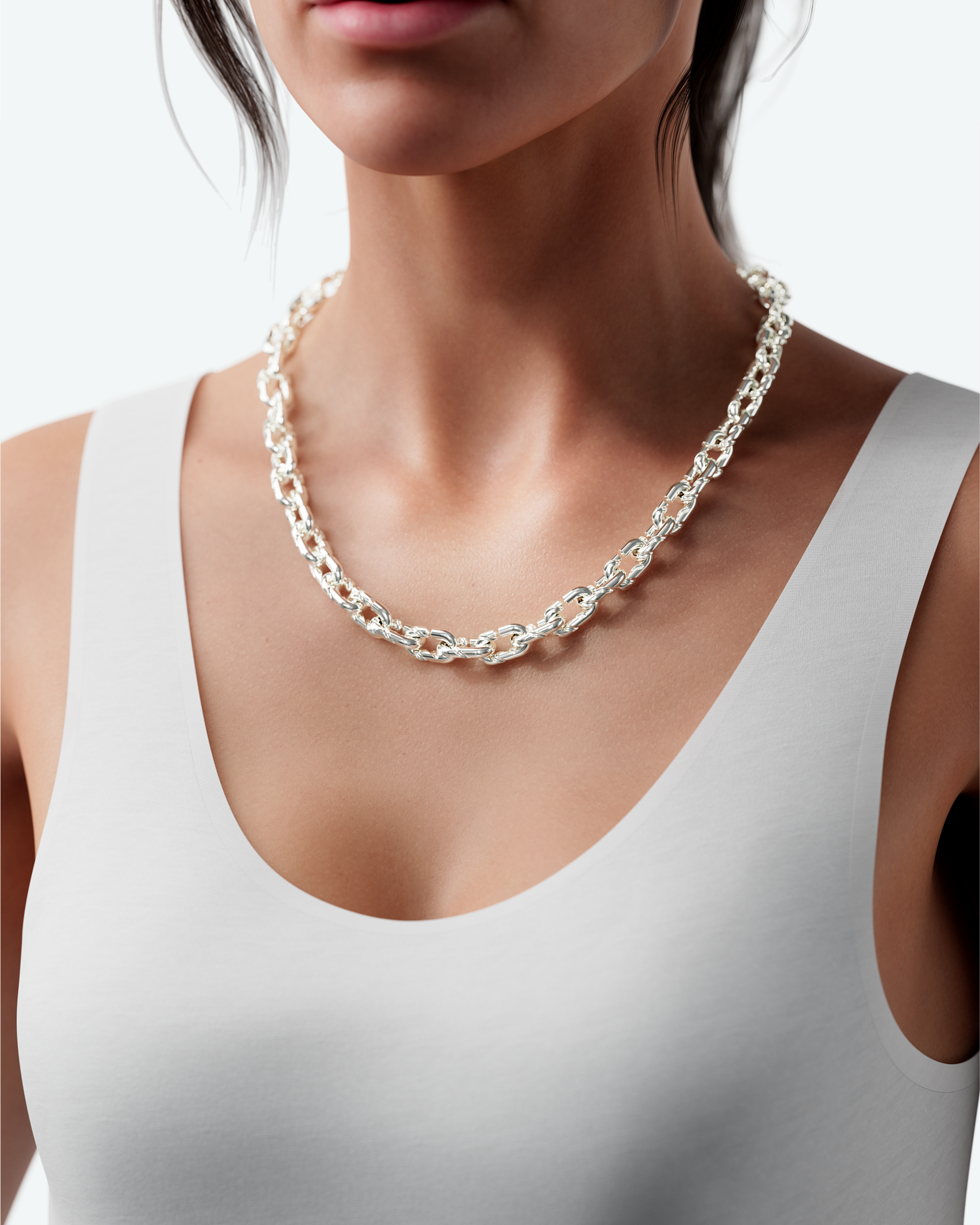Machina Link Necklace 3mm in White Gold