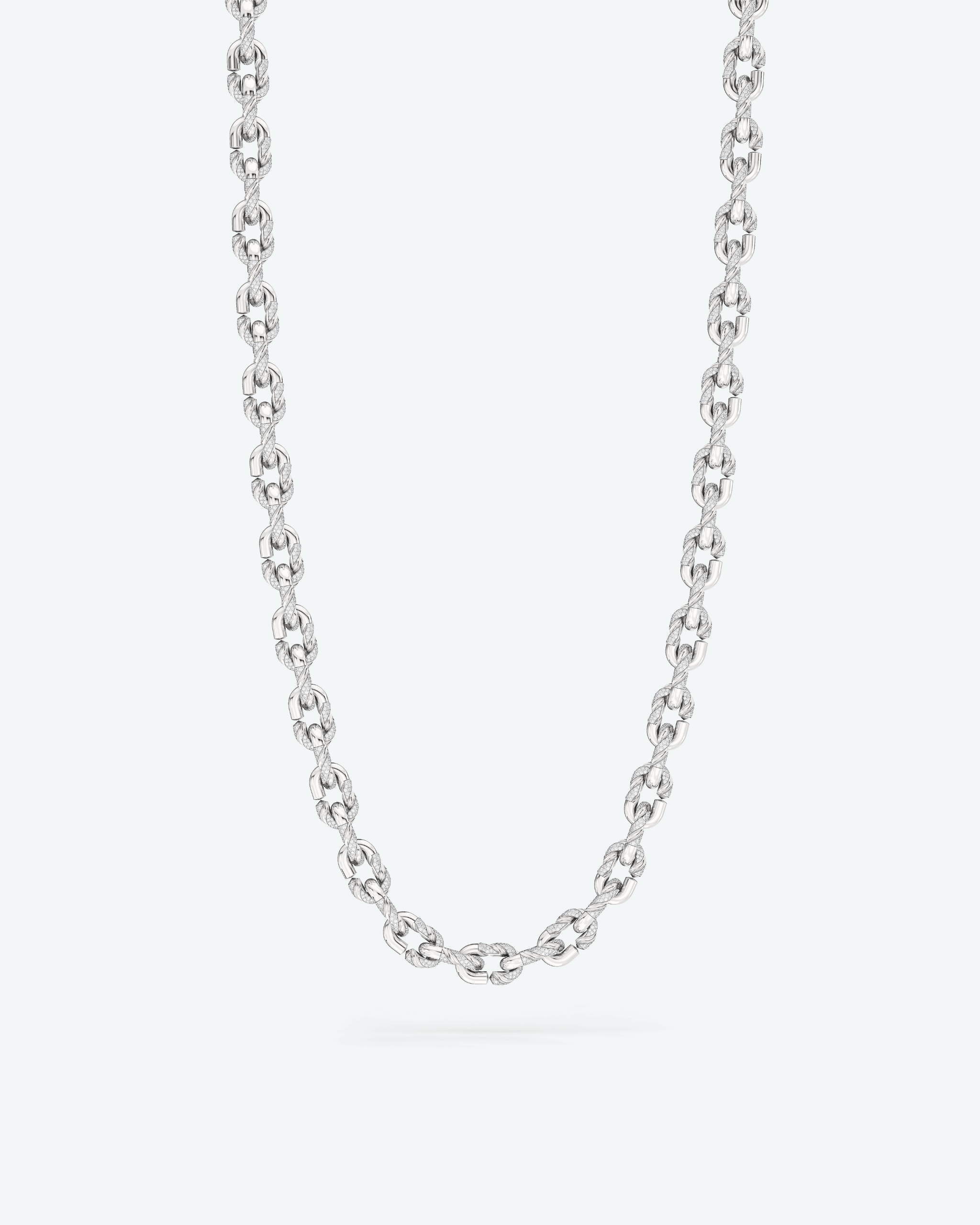 Machina Link Necklace 3mm in White Gold with Diamonds