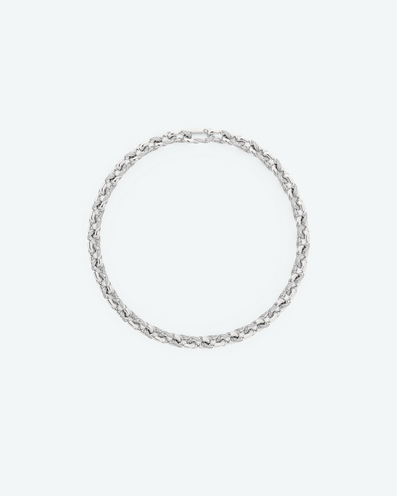 Machina Link Necklace 3mm in White Gold with Diamonds