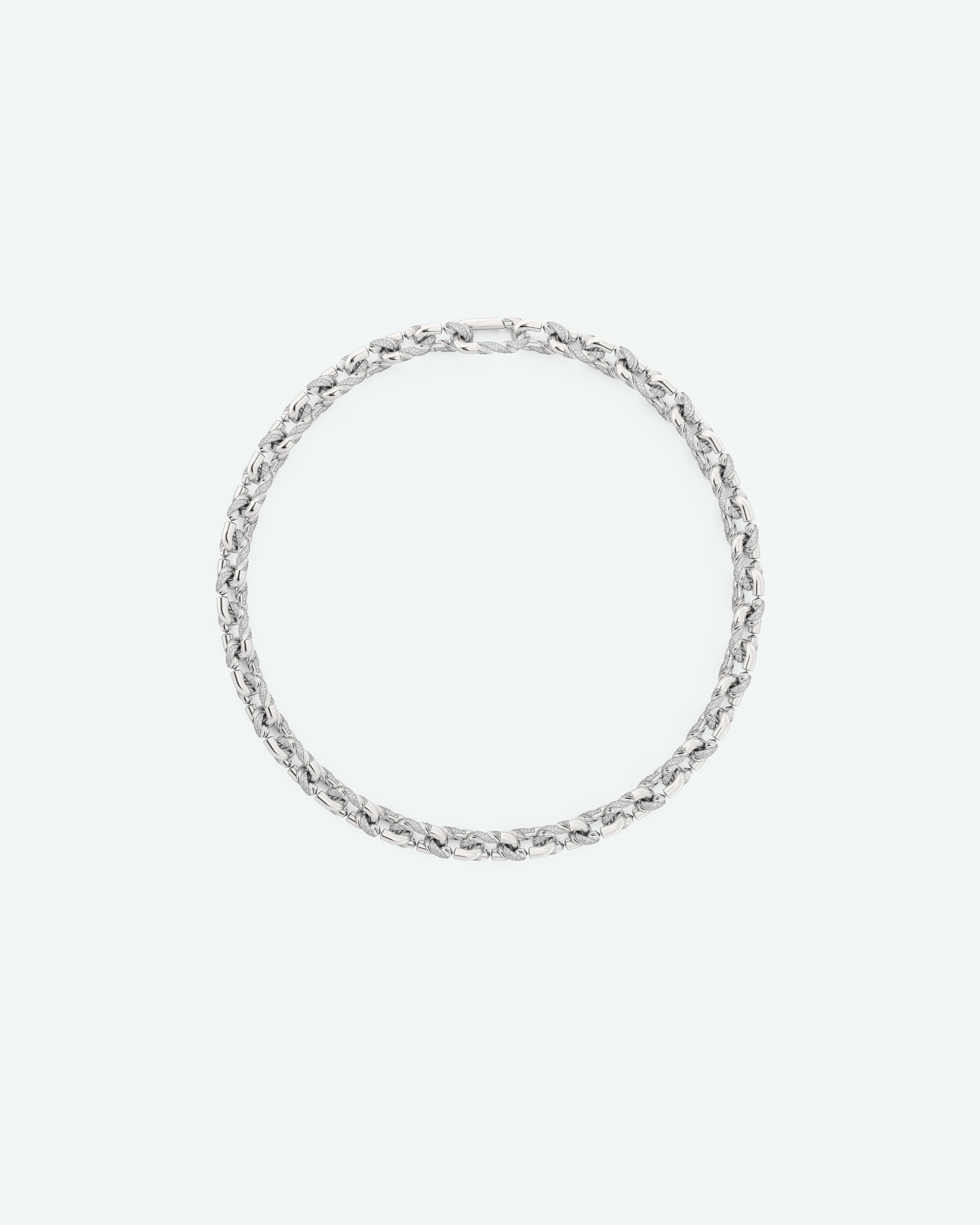 Machina Link Necklace 3mm in White Gold with Diamonds