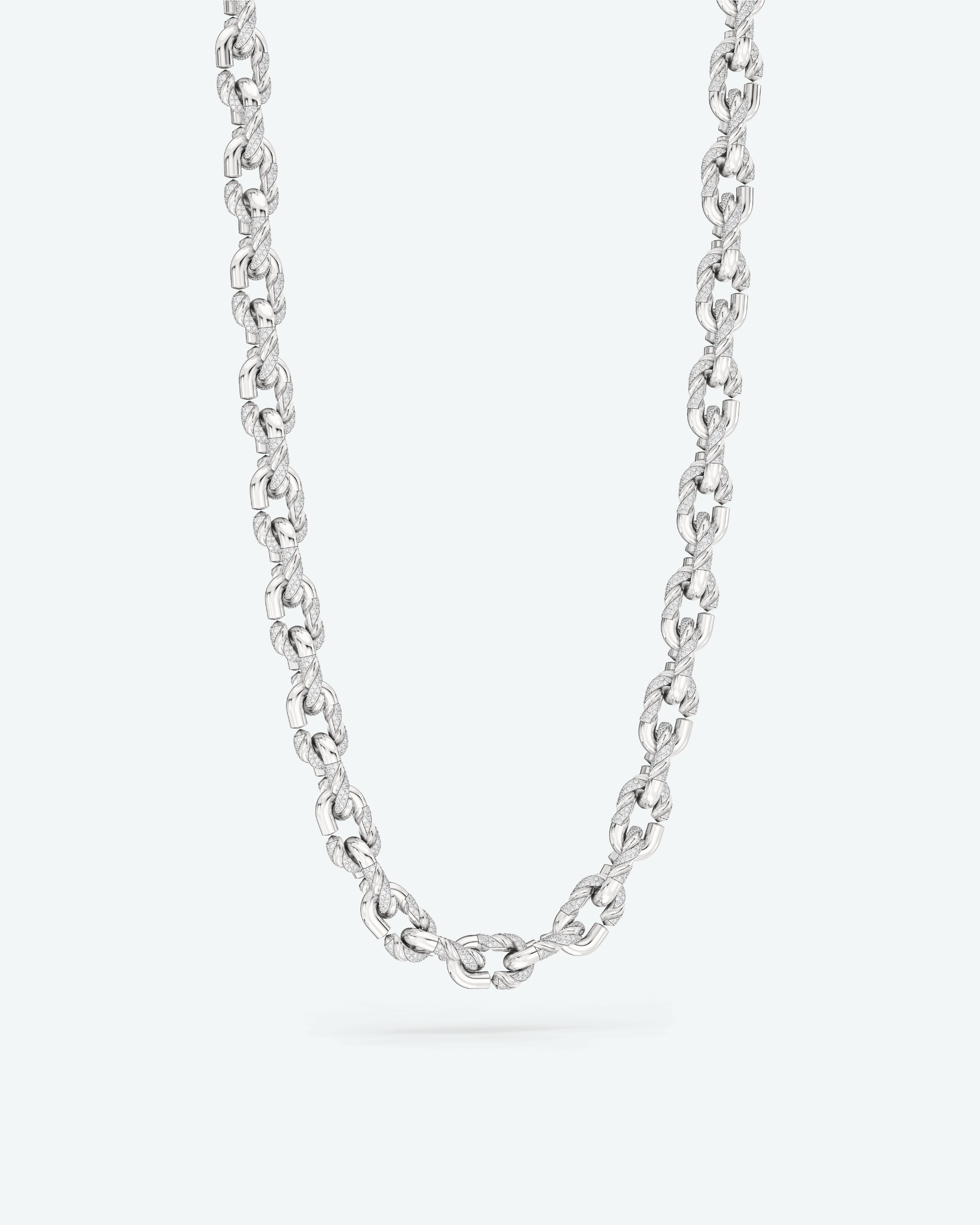 Machina Link Necklace 4mm in White Gold with Diamonds