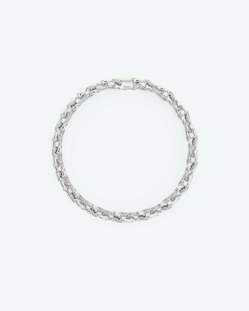 Machina Link Necklace 4mm in White Gold with Diamonds