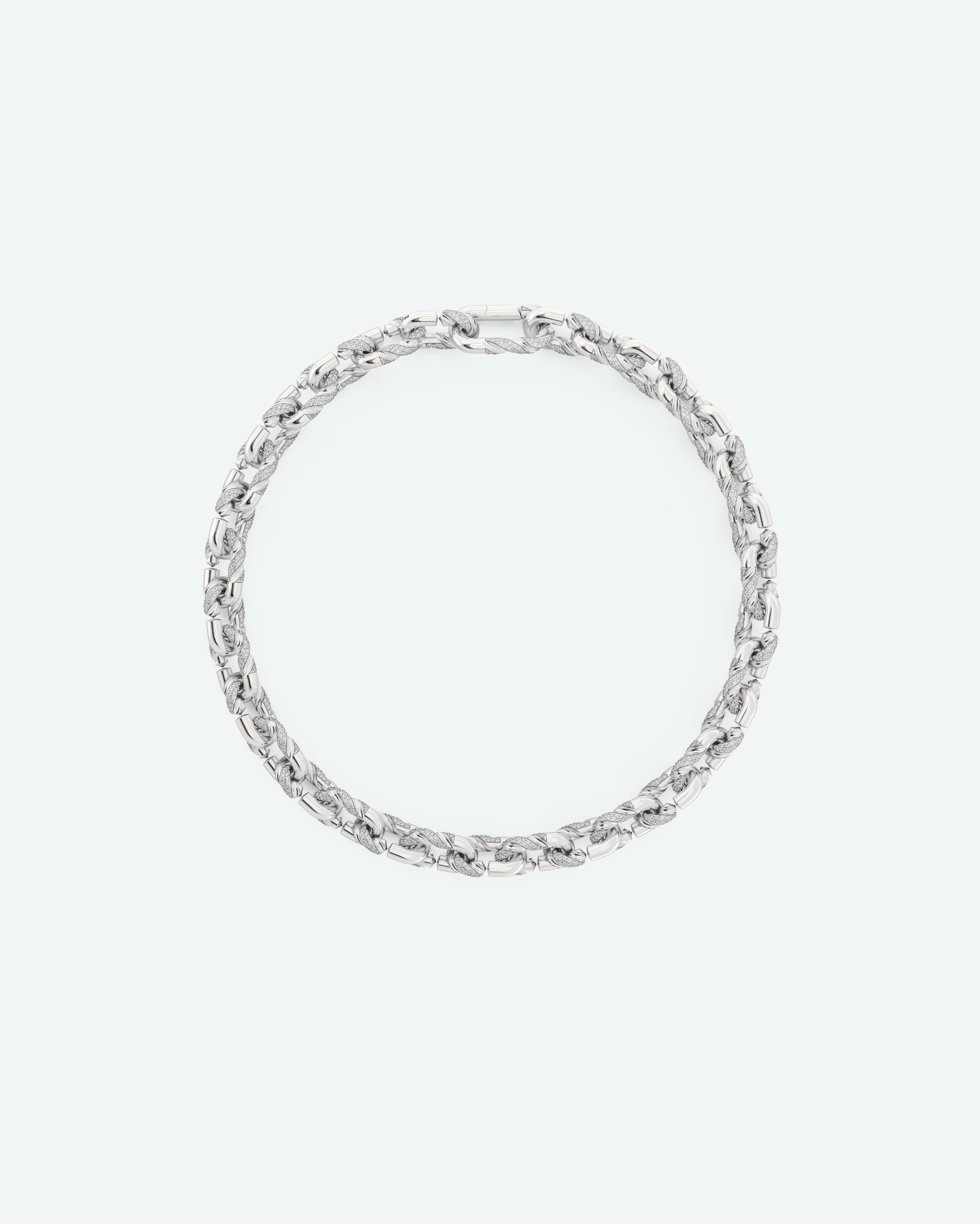 Machina Link Necklace 4mm in White Gold with Diamonds