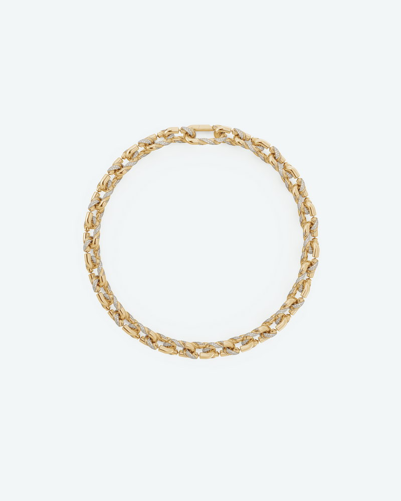 Machina Link Necklace 4mm in Yellow Gold with Diamonds