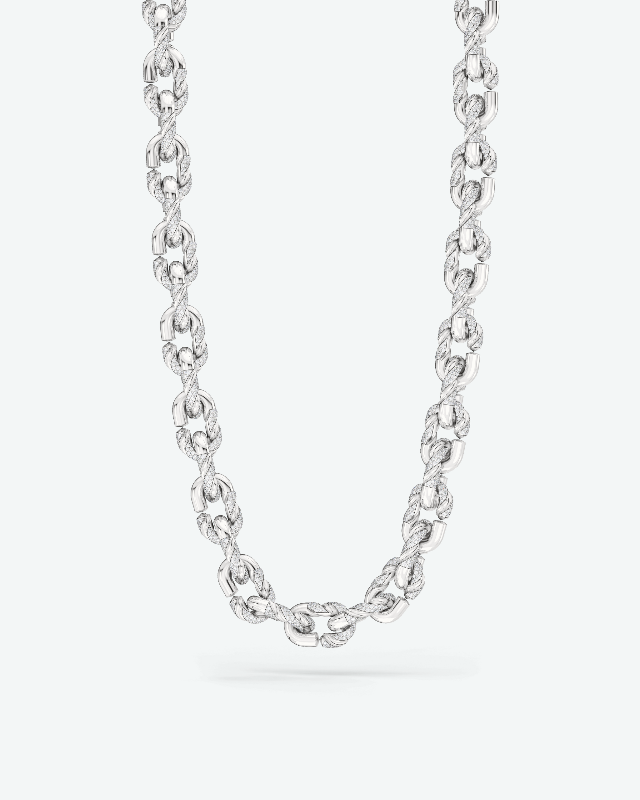 Machina Link Necklace 5mm in White Gold with Diamonds