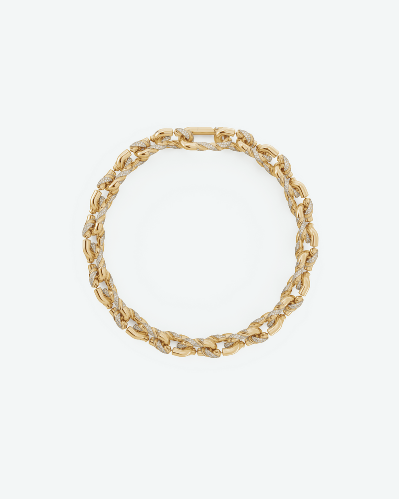 Machina Link Necklace 5mm in Yellow Gold with Diamonds